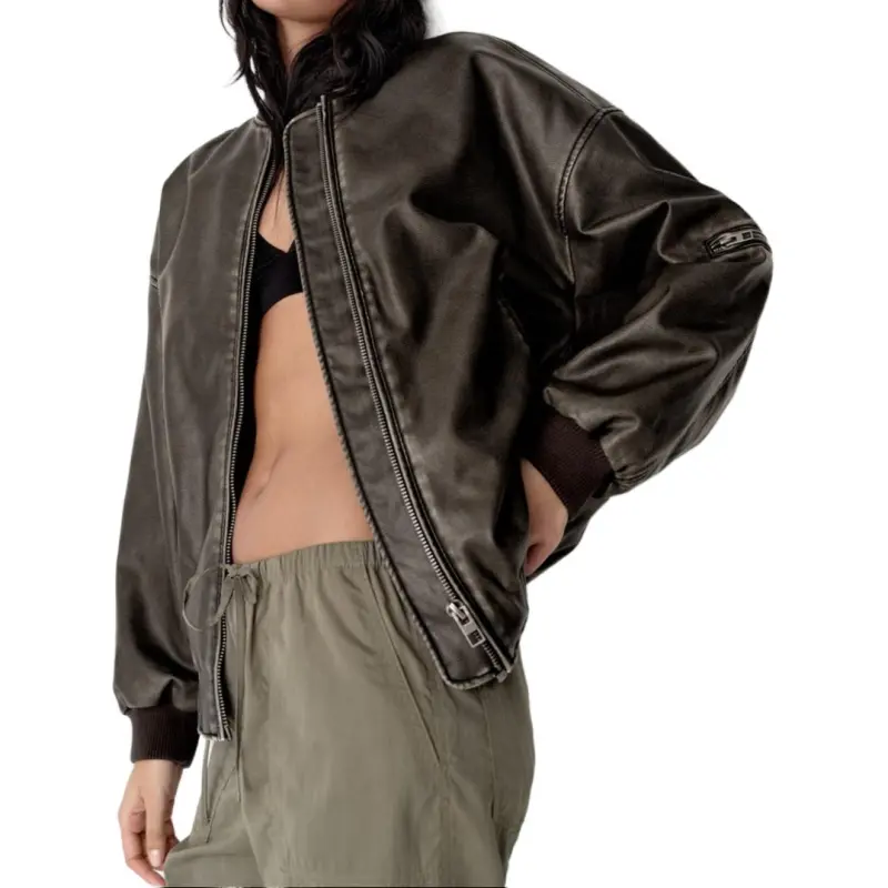 ZARA Trf Leather Jacket Women's Gray-3