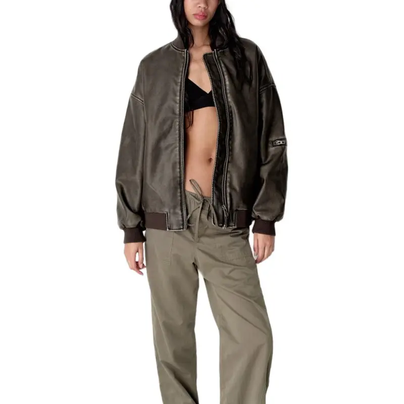 ZARA Trf Leather Jacket Women's Gray-2
