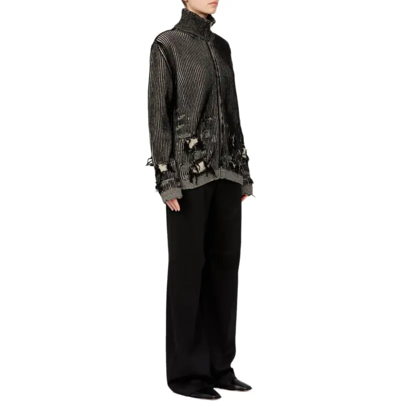 MM6 Maison Margiela Zipped Distressed 3D Knitted Cardigan-3