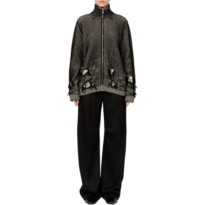 MM6 Maison Margiela Zipped Distressed 3D Knitted Cardigan-1