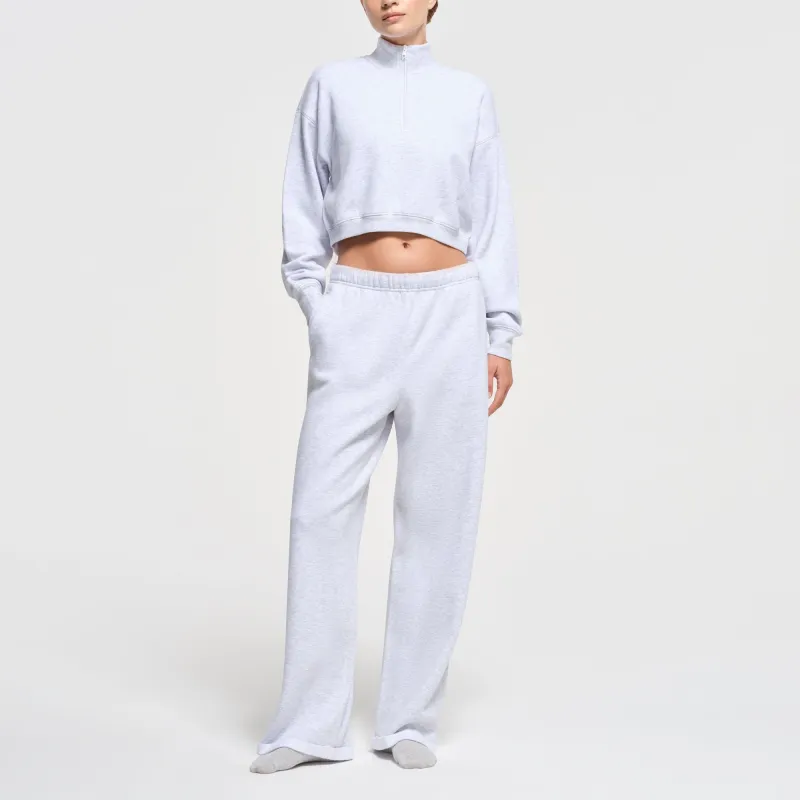 SKIMS FW24 COTTON FLEECE CROPPED HALF ZIP PULLOVER Sweatshirt Women's Light Heather Grey/Ash Gray-1