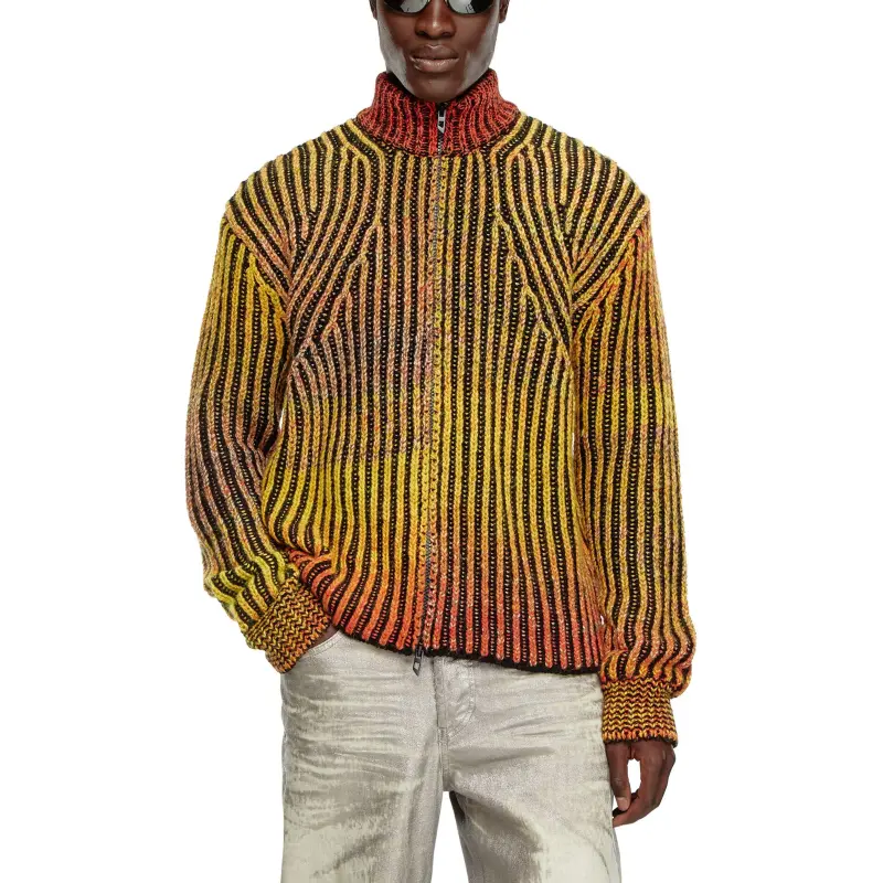 DIESEL Degrade Ribbed Zip Up Sweater-2