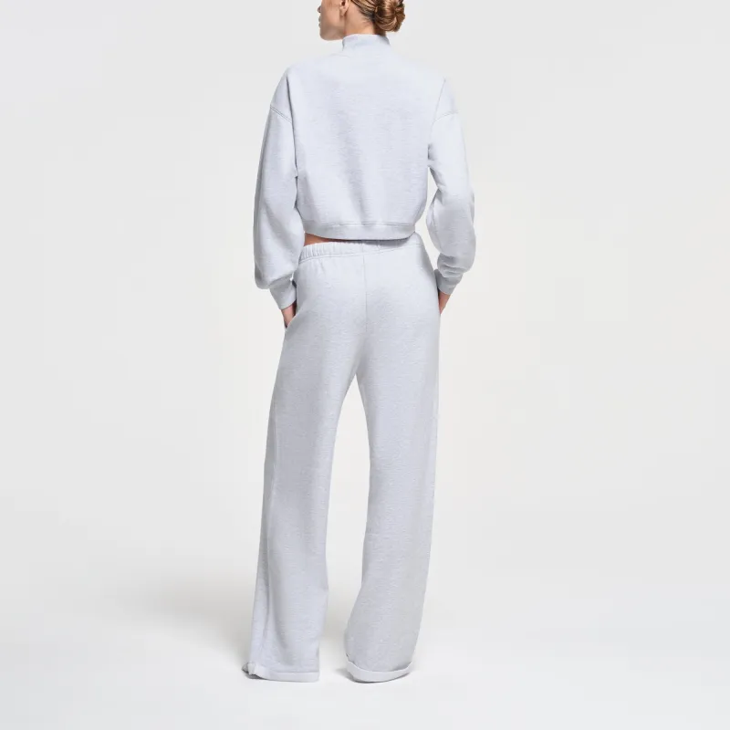 SKIMS FW24 COTTON FLEECE CROPPED HALF ZIP PULLOVER Sweatshirt Women's Light Heather Grey/Ash Gray-3