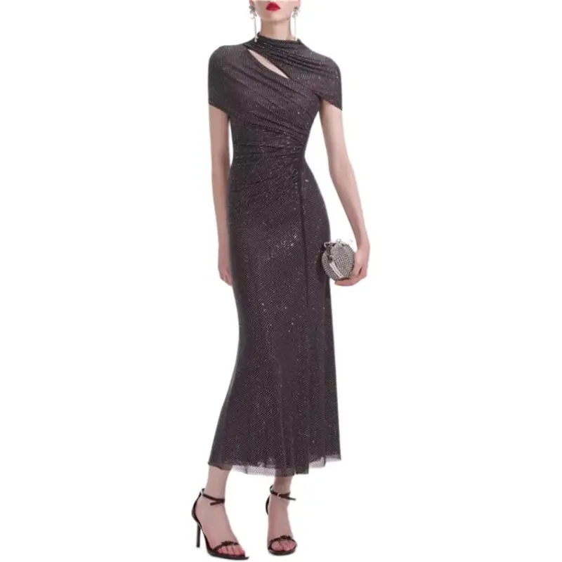 Self portrait SS25 Short Sleeved Dress Women's Dark Gray-1