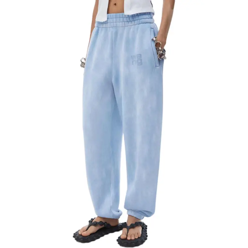 T By Alexander Wang Essential Terry Classic Puff Paint Logo Sweatpants Washed Pale Blue-3