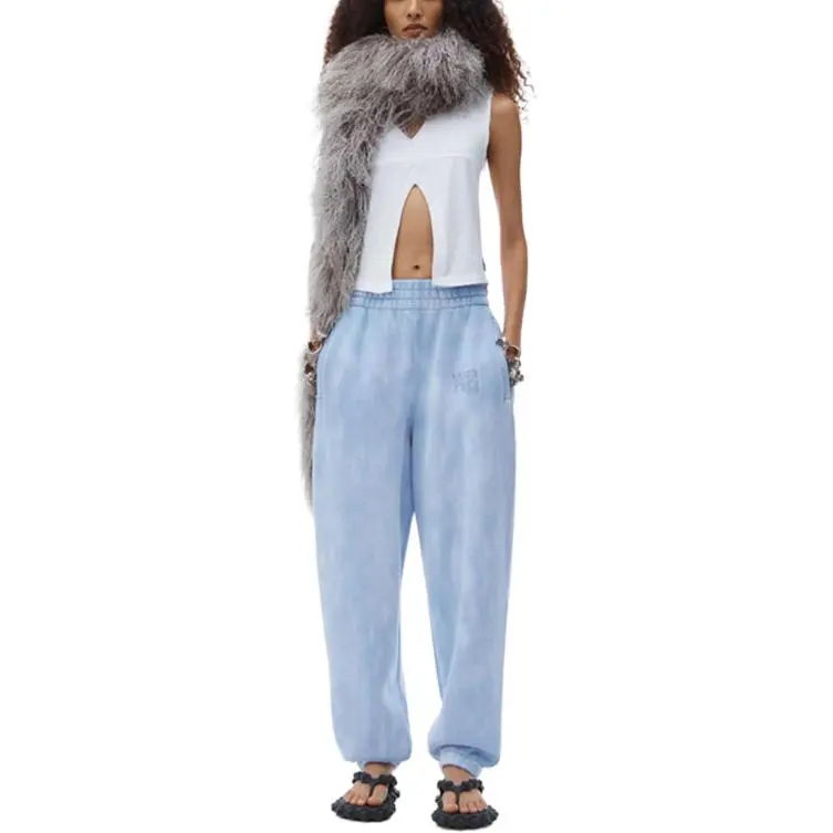 T By Alexander Wang Essential Terry Classic Puff Paint Logo Sweatpants Washed Pale Blue-1