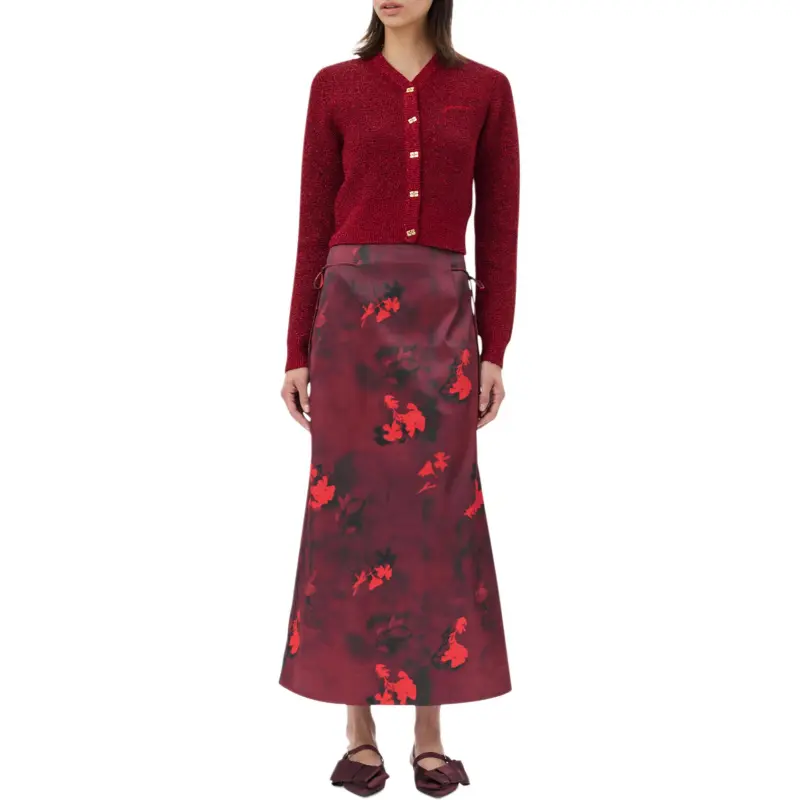 GANNI Printed Satin Maxi Skirt-2