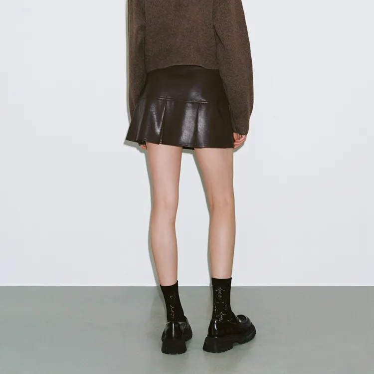 URBAN REVIVO Casual Short Skirts Women's Dark Red Brown-6