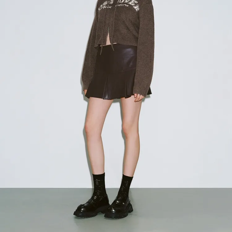 URBAN REVIVO Casual Short Skirts Women's Dark Red Brown-7