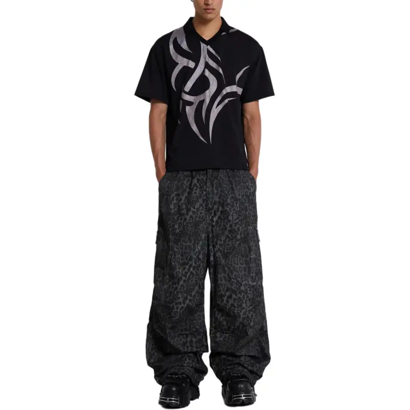 Jaded London Leopard Parachute Pants Casual Pants Men's Charcoal Gray-1