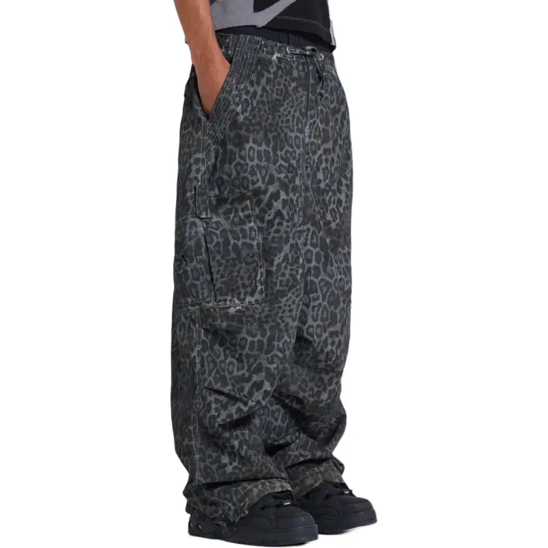 Jaded London Leopard Parachute Pants Casual Pants Men's Charcoal Gray-2