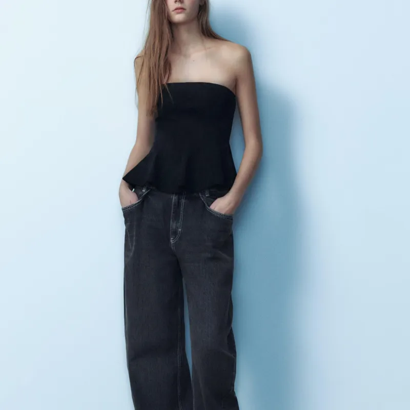 ZARA Trf Strapless Top Women's Black-2