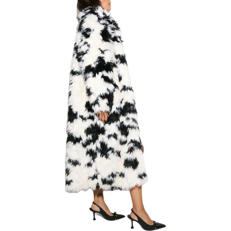 NASTY GAL Nessa Barrett Cow Printed Faux Fur Coat Coats Women's Monochrome-1