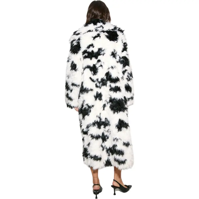 NASTY GAL Nessa Barrett Cow Printed Faux Fur Coat Coats Women's Monochrome-2
