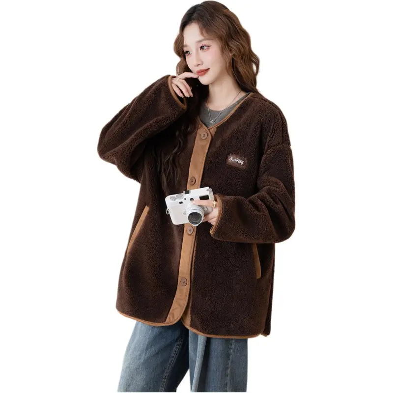Tonlion Velvet feel Coat Women's Coffee-1