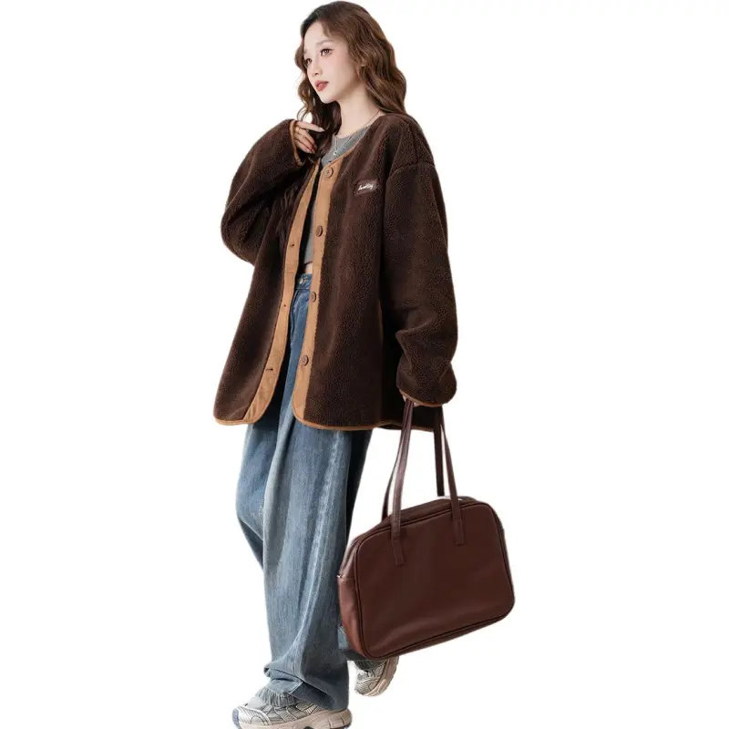 Tonlion Velvet feel Coat Women's Coffee-2