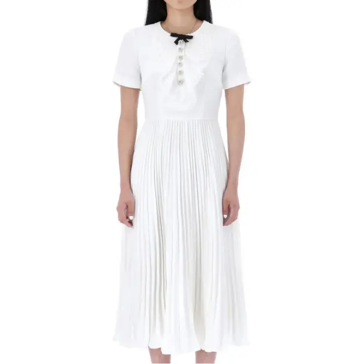 Self-portrait Lace-collar Pleated Midi Dress-4