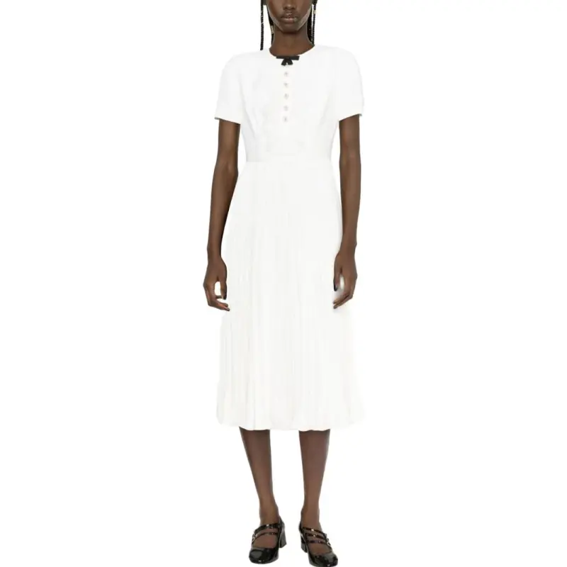 Self-portrait Lace-collar Pleated Midi Dress-1