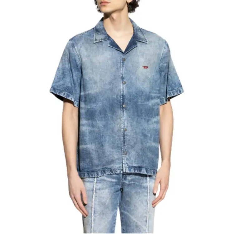 DIESEL D Nabil Fsg Distressed Denim Bowling Shirt-2