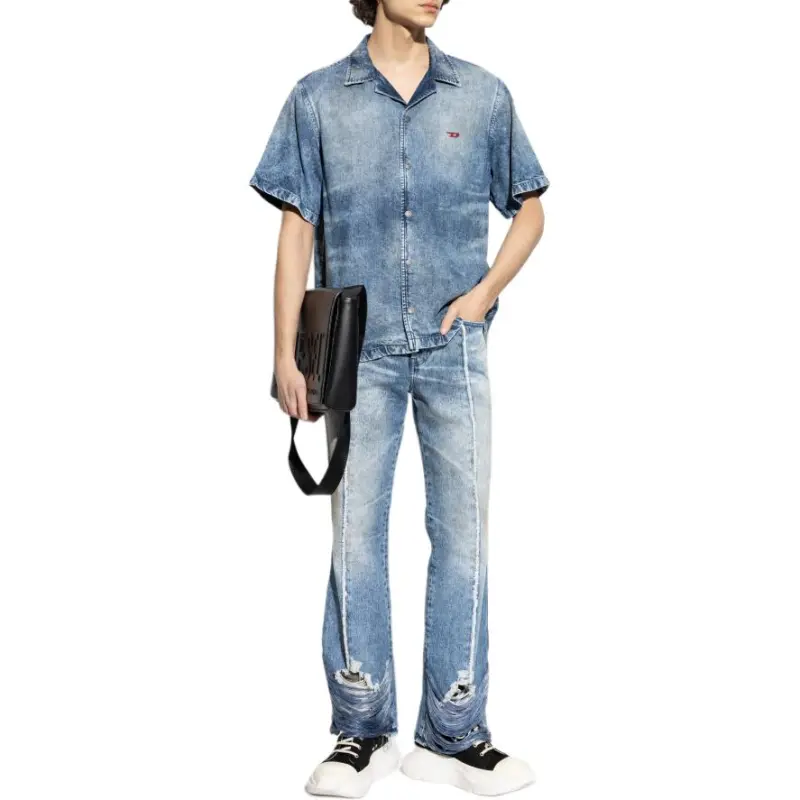 DIESEL D Nabil Fsg Distressed Denim Bowling Shirt-1