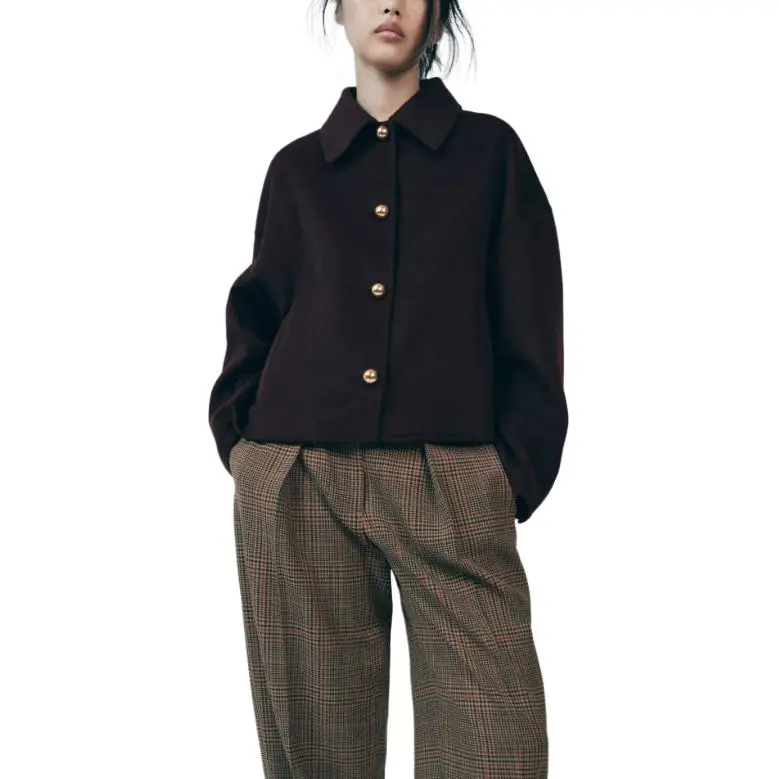 ZARA ZW Series Jackets Coats Women's Burgundy Burgundy-2