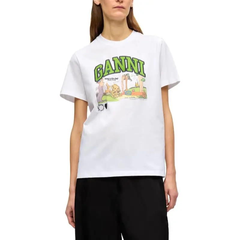 GANNI Logo Printed Crewneck T Shirt-1