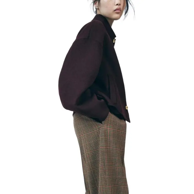 ZARA ZW Series Jackets Coats Women's Burgundy Burgundy-3