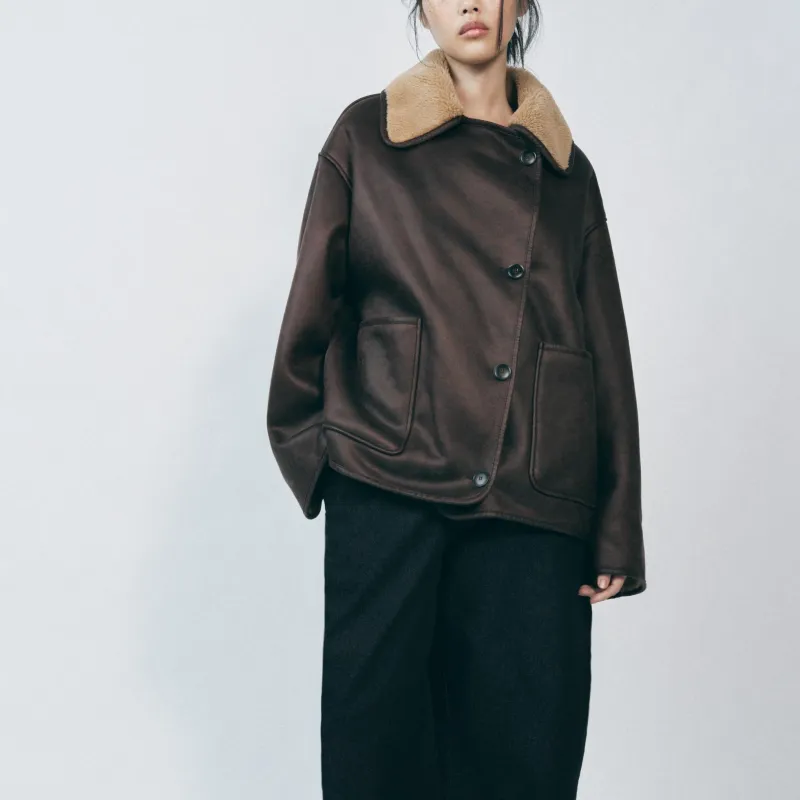ZARA ZW Series Jackets Coats Women's Burgundy Burgundy-2
