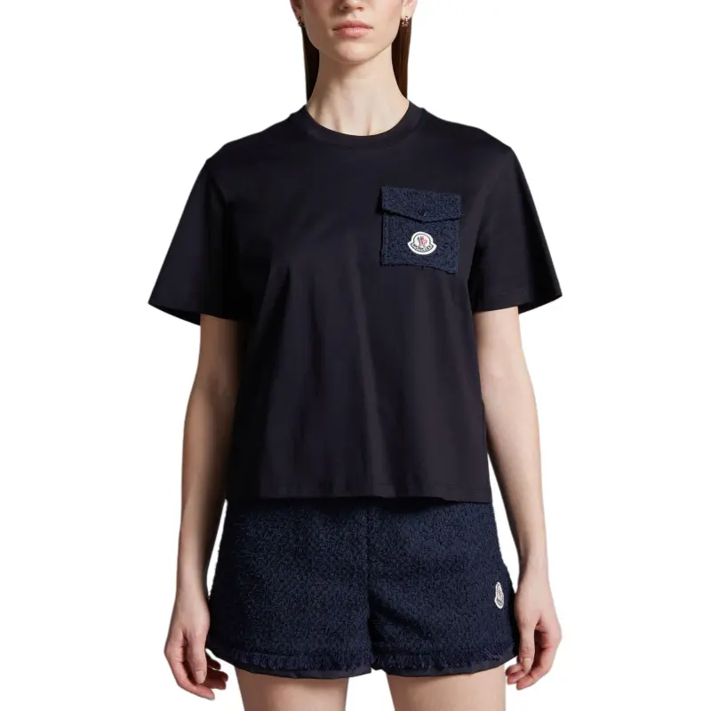 Moncler Drop Shoulder Sleeve T Shirt Women's Midnight Blue-1