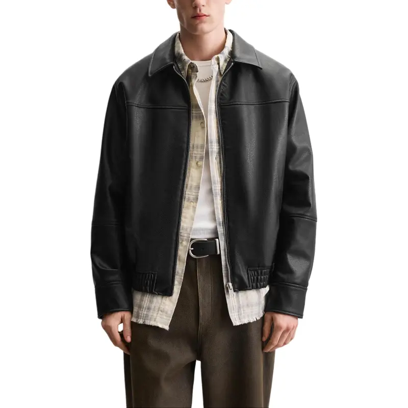 ZARA Leather Jacket Men's Black-2