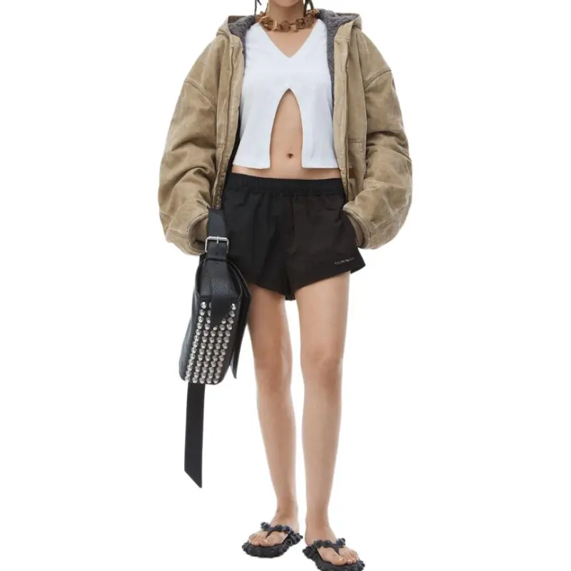 T By Alexander Wang Ruched Seam Track Shorts Black-1