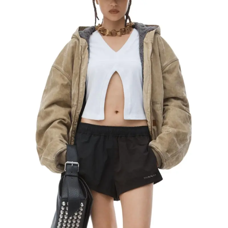 T By Alexander Wang Ruched Seam Track Shorts Black-2