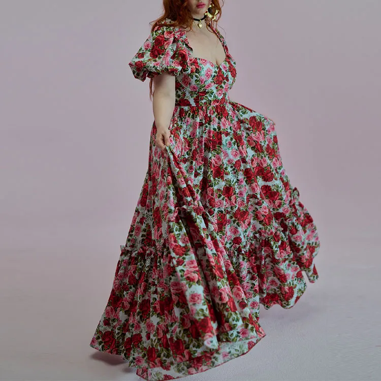 Selkie Collection SS25 Short Sleeved Dresses Women's White Base Rose Print-2