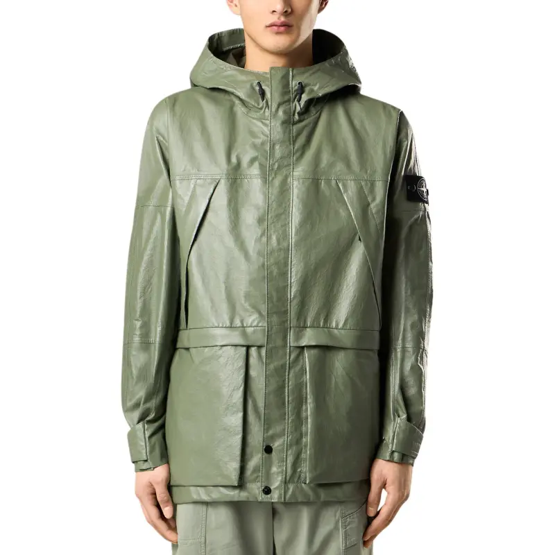 STONE ISLAND Leather Jacket Unisex Sage Green-2