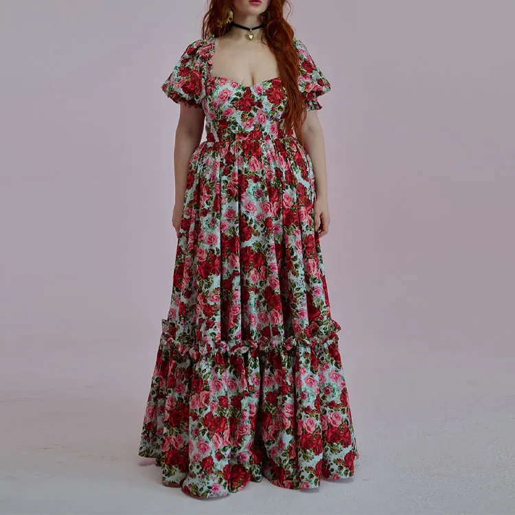 Selkie Collection SS25 Short Sleeved Dresses Women's White Base Rose Print-1