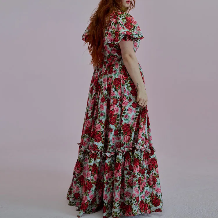 Selkie Collection SS25 Short Sleeved Dresses Women's White Base Rose Print-3