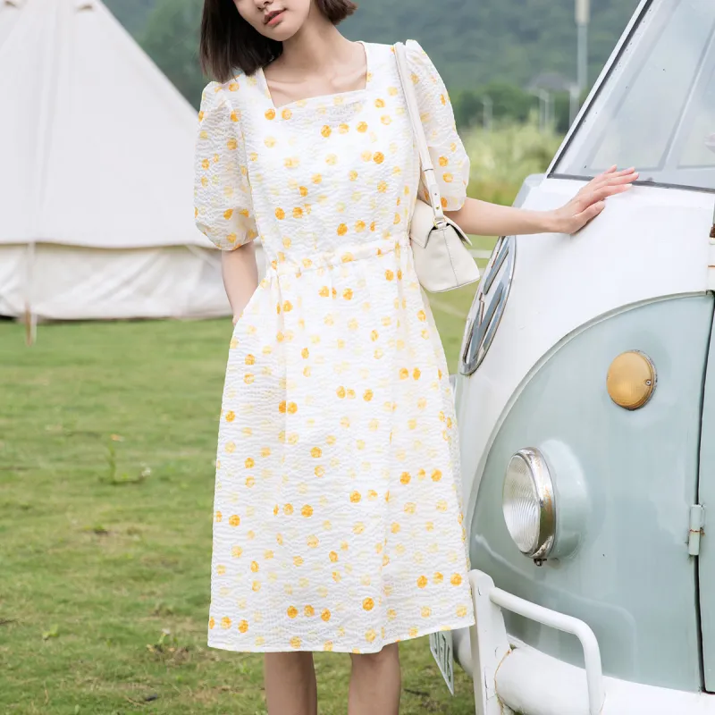 ZIMO Short Sleeved Dresses Women's Yellow Multicolor-1