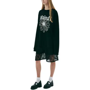 MARDI MERCREDI SS25 UNISEX TSHIRT LONG SLEEVE FLOWERMARDI_BLACK IVORY T Shirt Korean Style Unisex Black Ivory
