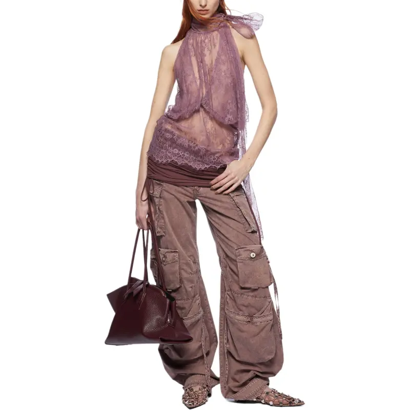 The Attico Wide Leg Cargo Pant 'Washed Mauve'-1