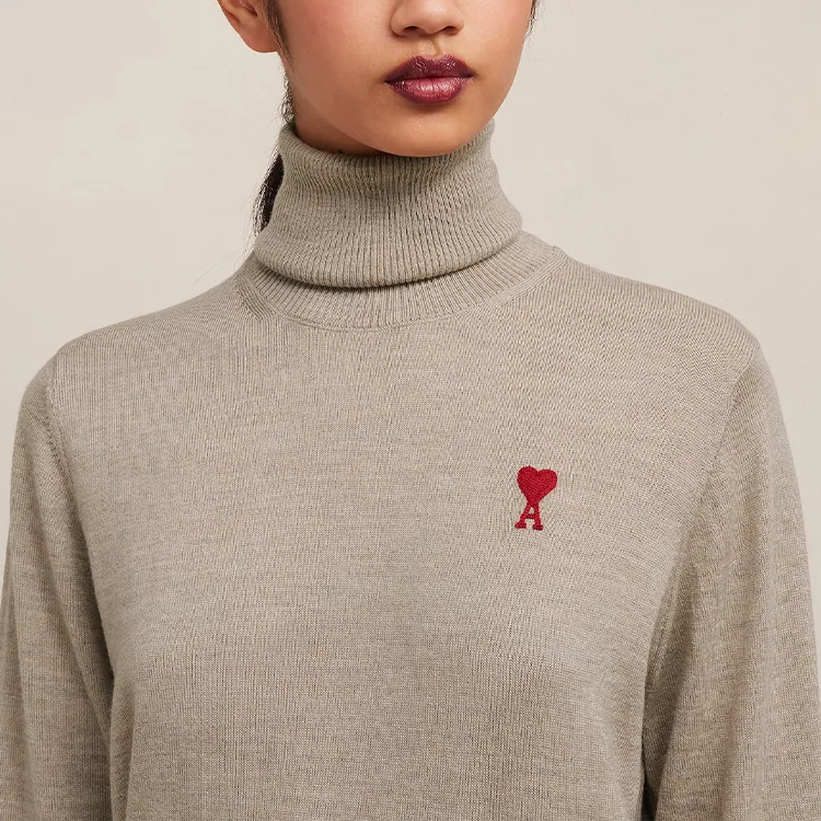 Ami Paris Ami De Coeur Embroidery Turtleneck Sweater Champagne-4