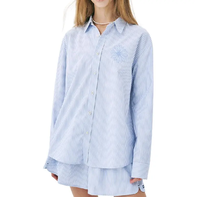 MARDI MERCREDI SS25 COTTON SHIRT STRIPE_NAVY BLUE Shirt Korean Style Women's Marine Blue-3