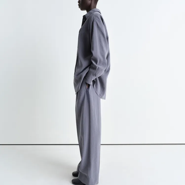 Lemaire Long Shirt With Tie 'Asphalt'-2