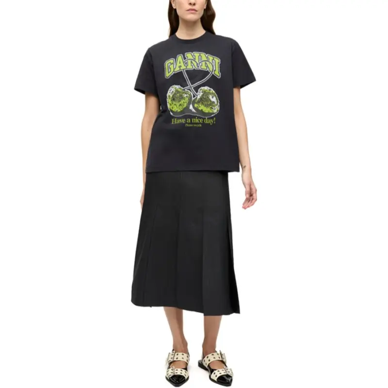 GANNI Logo Printed Crewneck T Shirt-1