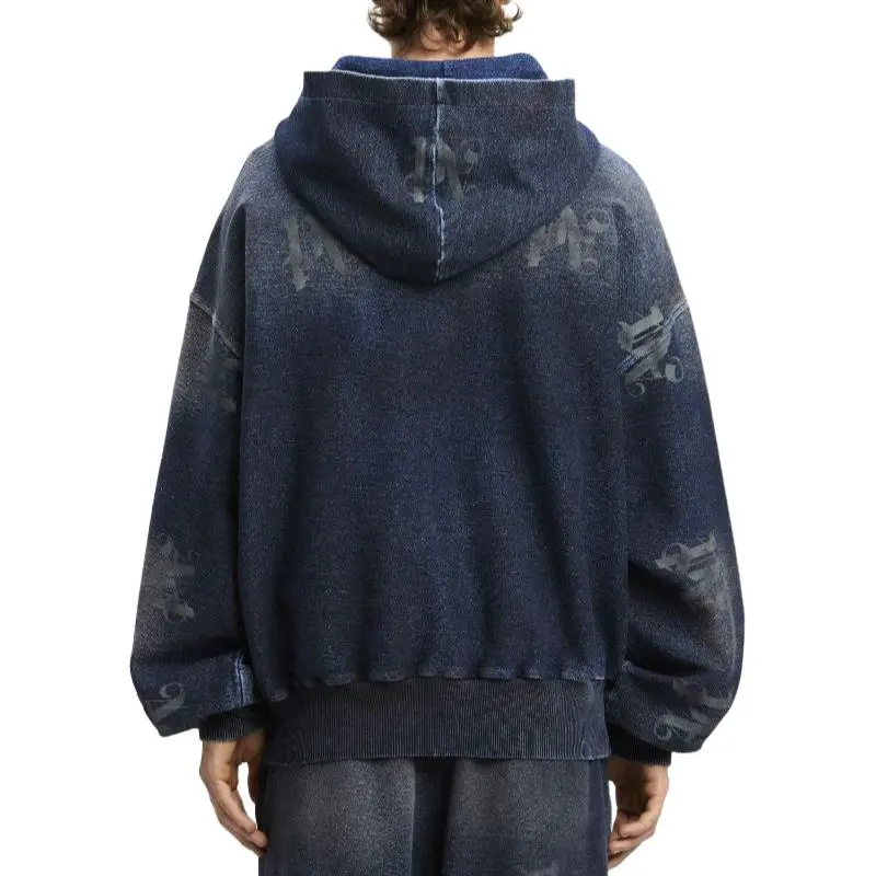 PALM ANGELS Monogram Printed Zip Up Denim Jacket-3