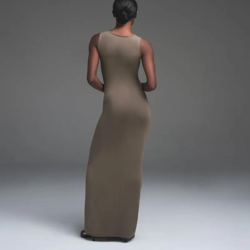 SKIMS SS25 SMOOTH LAYERS LONG BOAT NECK DRESS Sleeveless Dress Women's TRUFFLE/Truffle-3