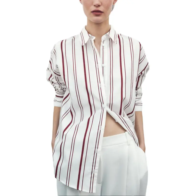 ZARA Shirt Women's White/Dark Red-4