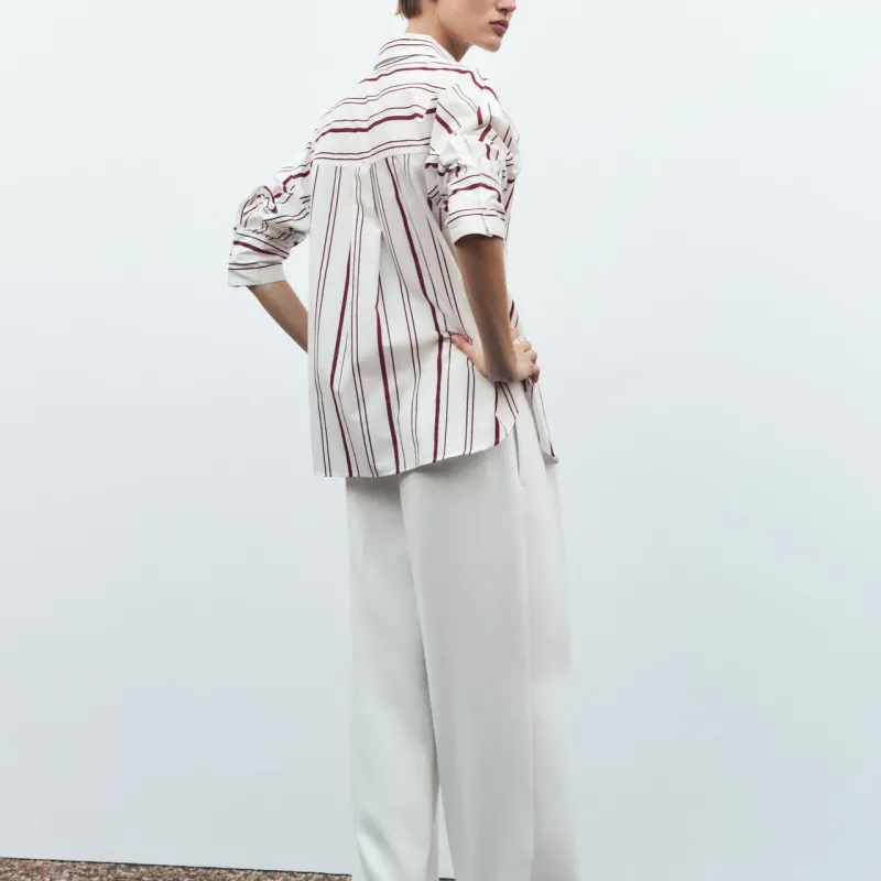 ZARA Shirt Women's White/Dark Red-3