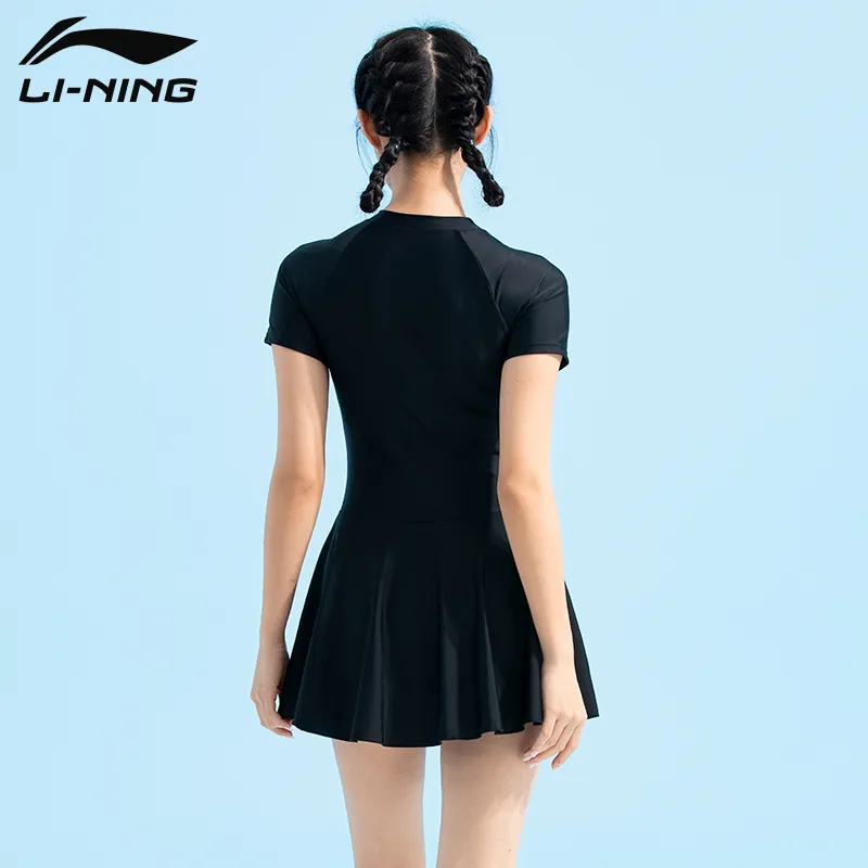 LiNing Swimming Sets Polyamide, Elastane Conservative A Line Skirt With Belly Coverage, Slimming Women's Black-1