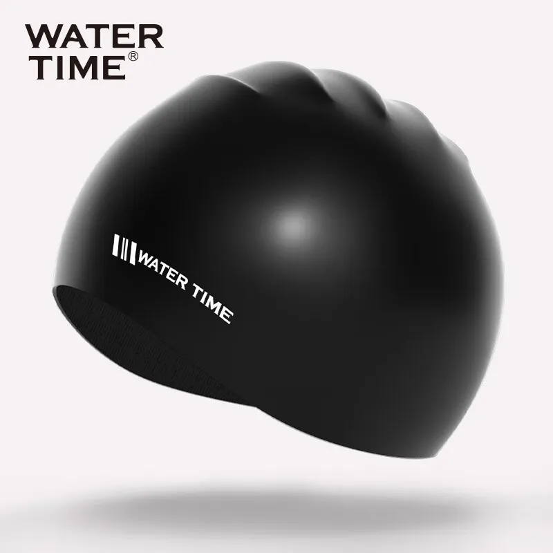 Watertime Swimming Caps Silicone Unisex One Size[Regular Short Hair/Long Hair/All] Black-1
