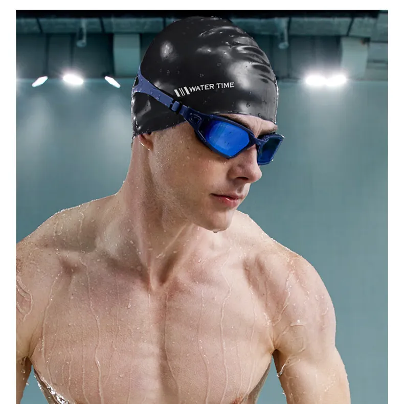 Watertime Swimming Caps Silicone Unisex One Size[Regular Short Hair/Long Hair/All] Black-2